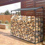 Outdoor Metal Firewood Storage Rack with Top Cover Heavy Duty Log Holder Stand