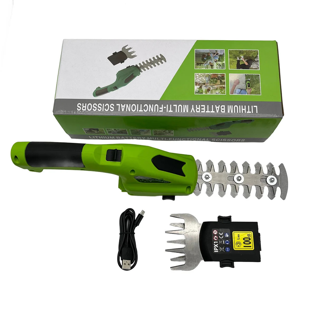 Cordless 2-in-1 Hedge Trimmer and Grass Shear Rechargeable Garden Pruner with Battery