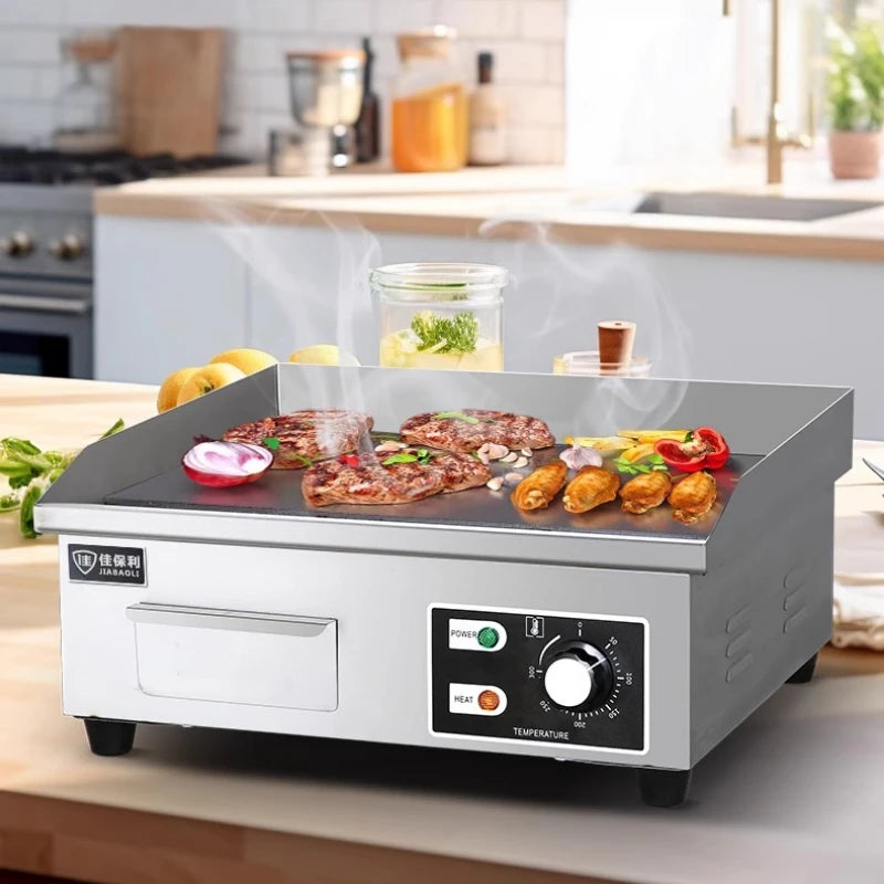 Electric Teppanyaki Grill Plate 2500W Stainless Steel Adjustable Flat Grill 45cm x 30cm