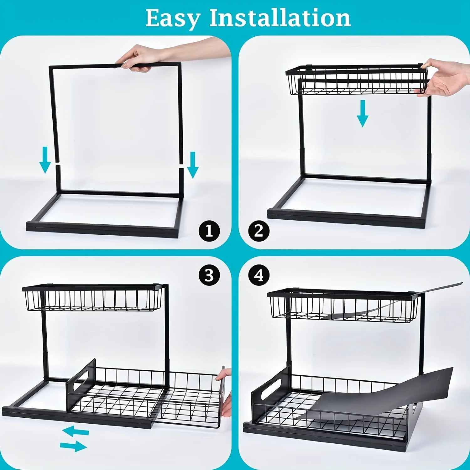Under Sink Organizer 2 Tier Pull Out Cabinet Storage Shelf Metal Slide Out Kitchen and Bathroom Organizer