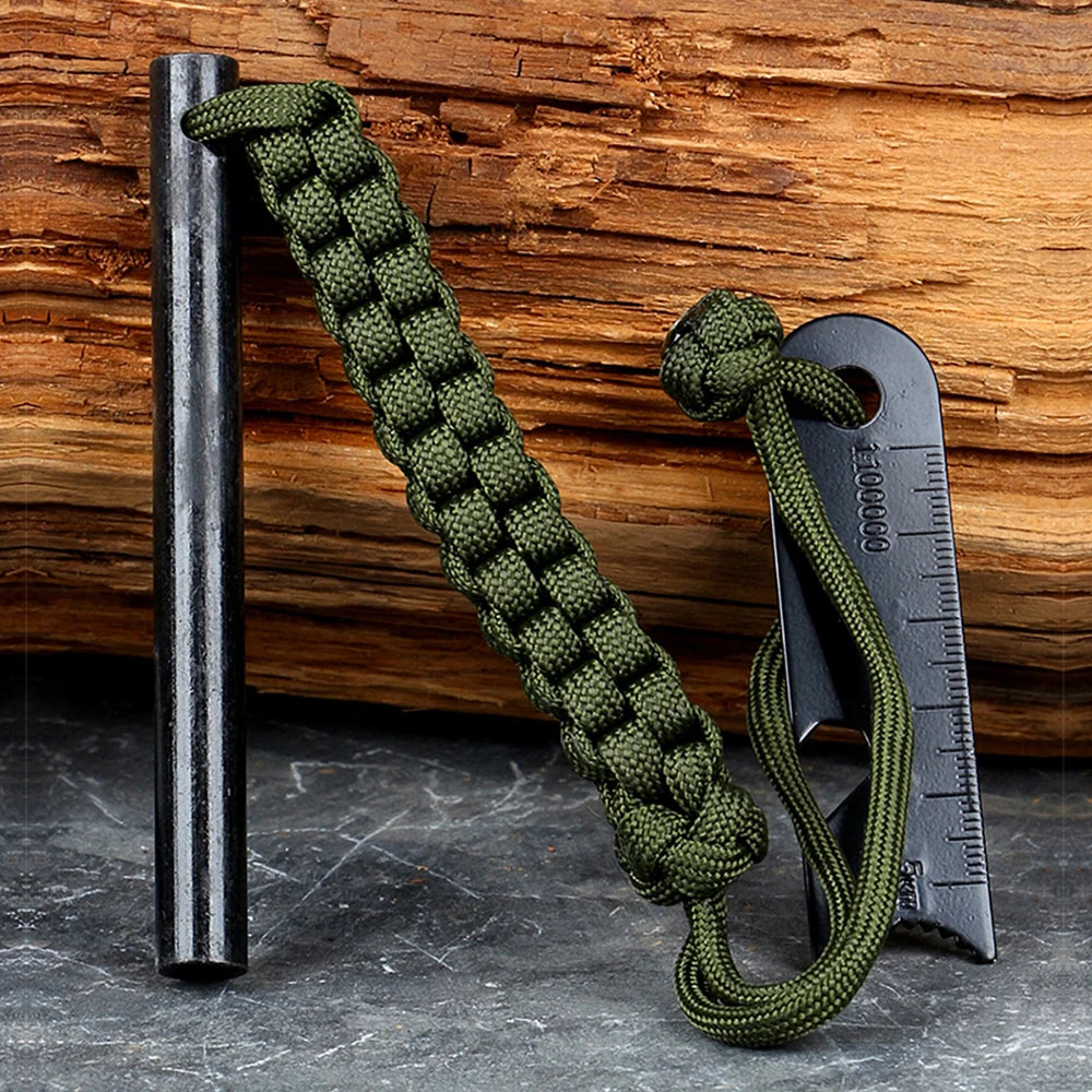 Portable Ferrocerium Fire Starter Rod Set 2PCS 15cm Flint with Striker and Paracord Outdoor Tool
