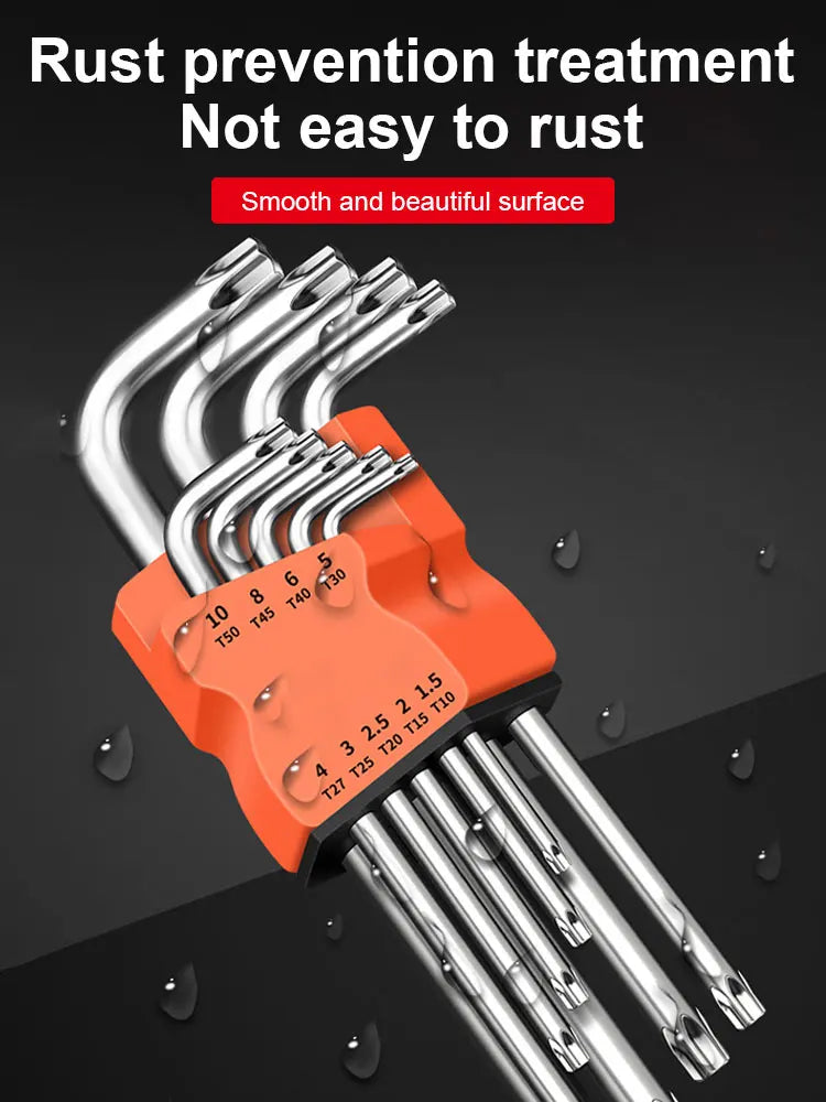 9-Piece Torx Star Wrench Set L-Shape Dual End Allen Key Spanner Kit for Automotive Bicycle Repair