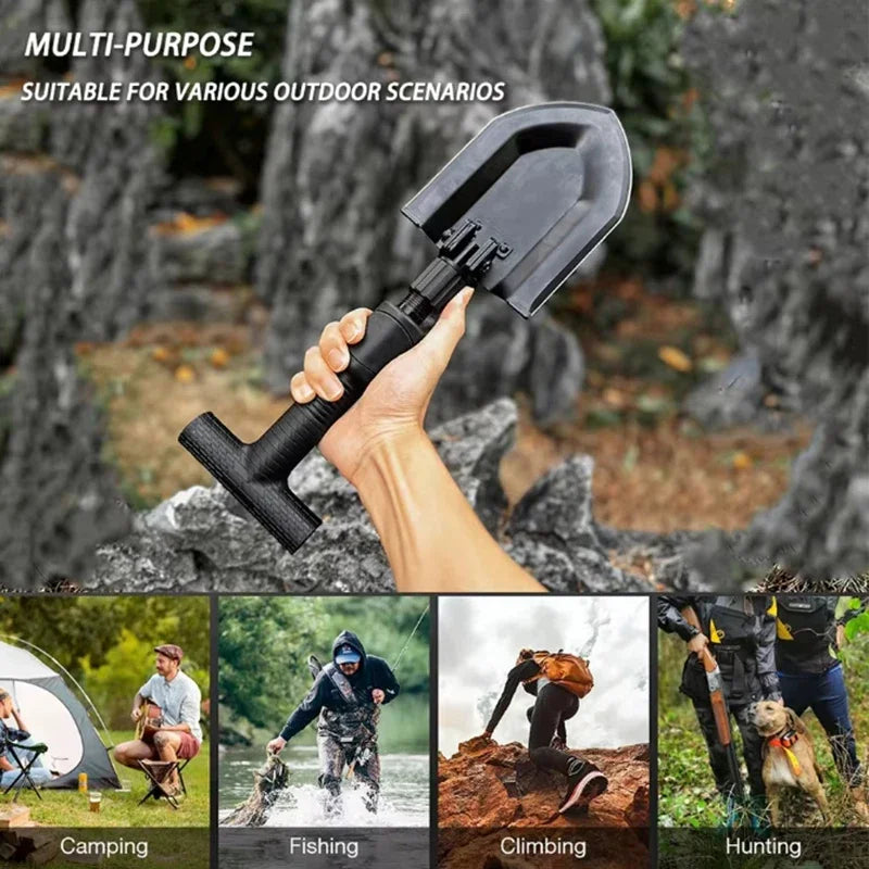 Compact Foldable Camping Shovel Adjustable Length Outdoor Garden Tool