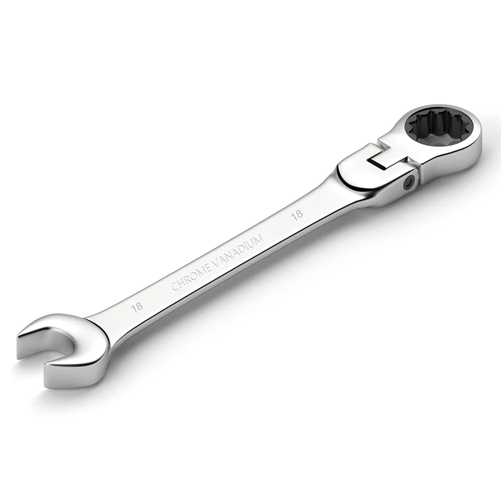 Metric Ratcheting Spanner Wrench Set Flexible Head Gear Ring Combination Wrenches with Canvas Bag