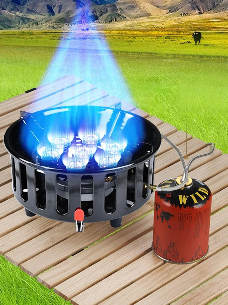 7-Core Camping Stove High-Power Strong Fire Portable Tourist Gas Burner Windproof Electronic Ignition Camping Equipment