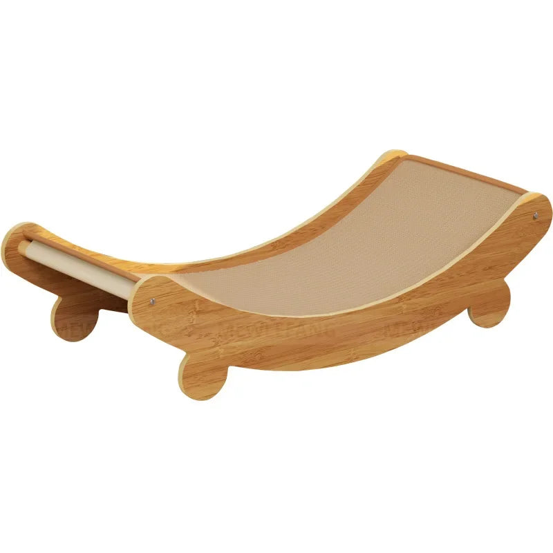 Cat Scratcher Rocking Bed Wooden Curved Hammock with Scratching Surface