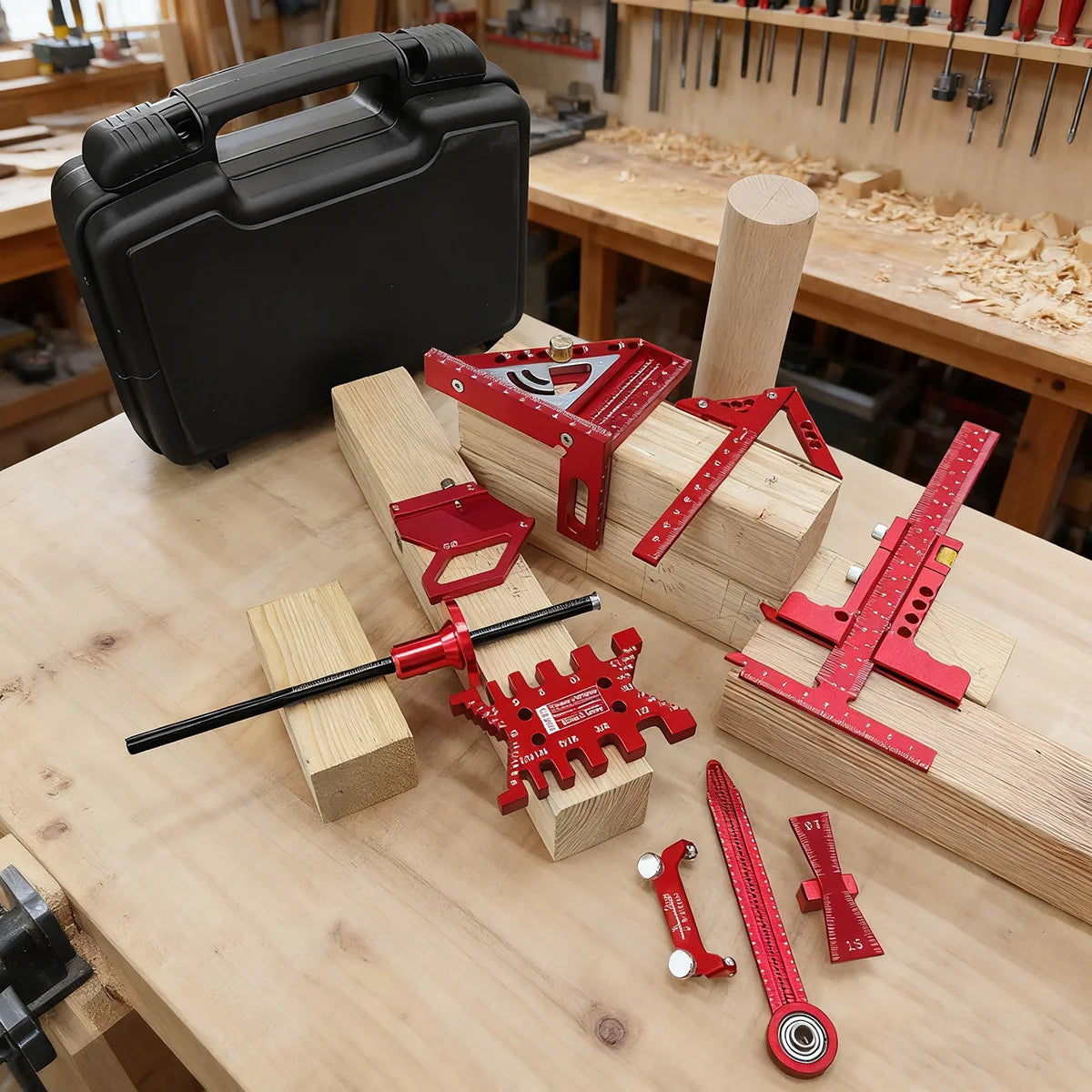 Multi Angle Woodworking Square and Marking Tool Set with Storage Case 10 Piece Layout Kit