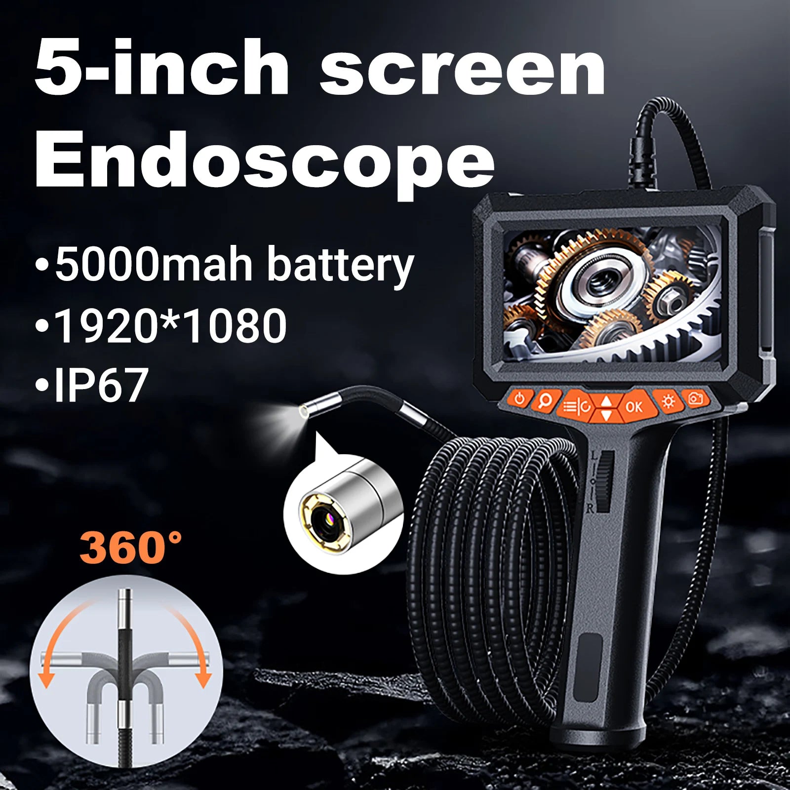 Portable 1080P Inspection Camera with Screen Waterproof 360 Degree Borescope