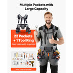 Heavy Duty 22 Pocket Tool Belt with Suspenders Adjustable Utility Pouch for Construction and DIY