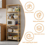 Bamboo 6 Tier Storage Shelf Tall Freestanding Rack for Books Plants and Bathroom