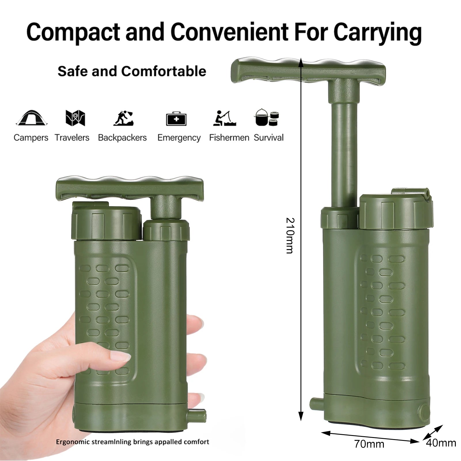 Portable Water Filter Pump 0.01 Micron Filtration System with Carry Bag for Camping Hiking