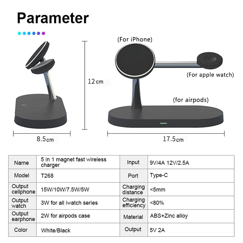 3-in-1 Wireless Charging Station with Magnetic Phone Stand 15W Fast Charger for Phone Watch Earbuds