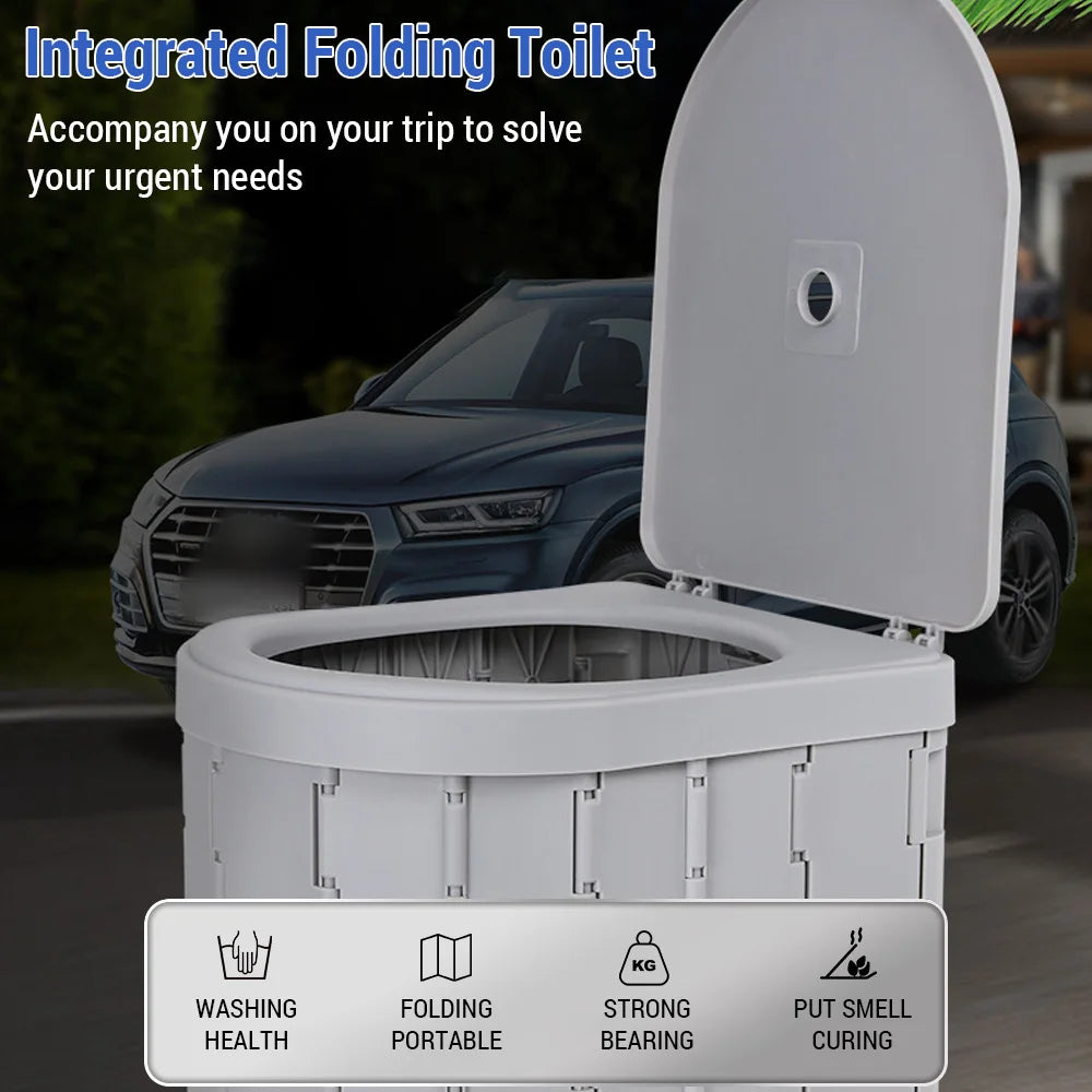 Portable Folding Camping Toilet with Odor Control Bags Non-Slip Base for Travel Caravan Outdoor Use