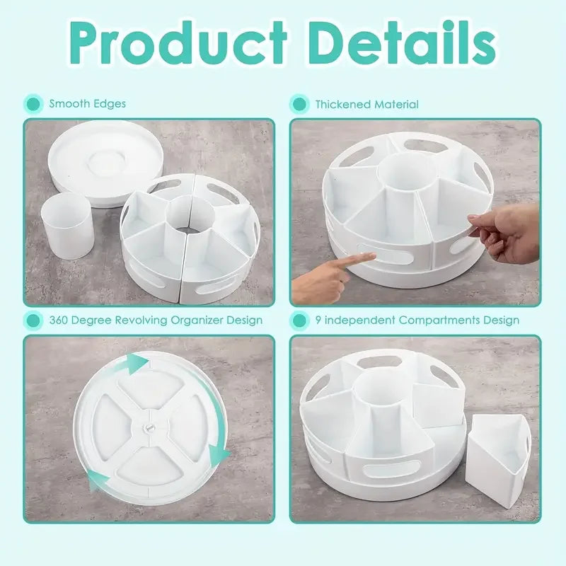 360 Degree Rotating Desktop Stationery Organizer with 7 Removable Compartments Pen Holder Storage Box