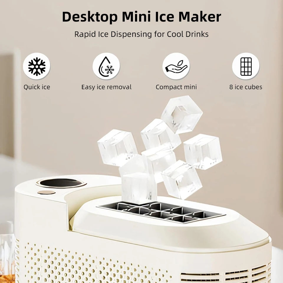 Portable Countertop Ice Maker Machine 120W Fast Freezing 8 Cubes Per Cycle for Home Office Camping
