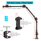 Adjustable Camera Magic Arm with Desk Clamp and Phone Holder 81cm Aluminum Mount for Cameras and Webcams