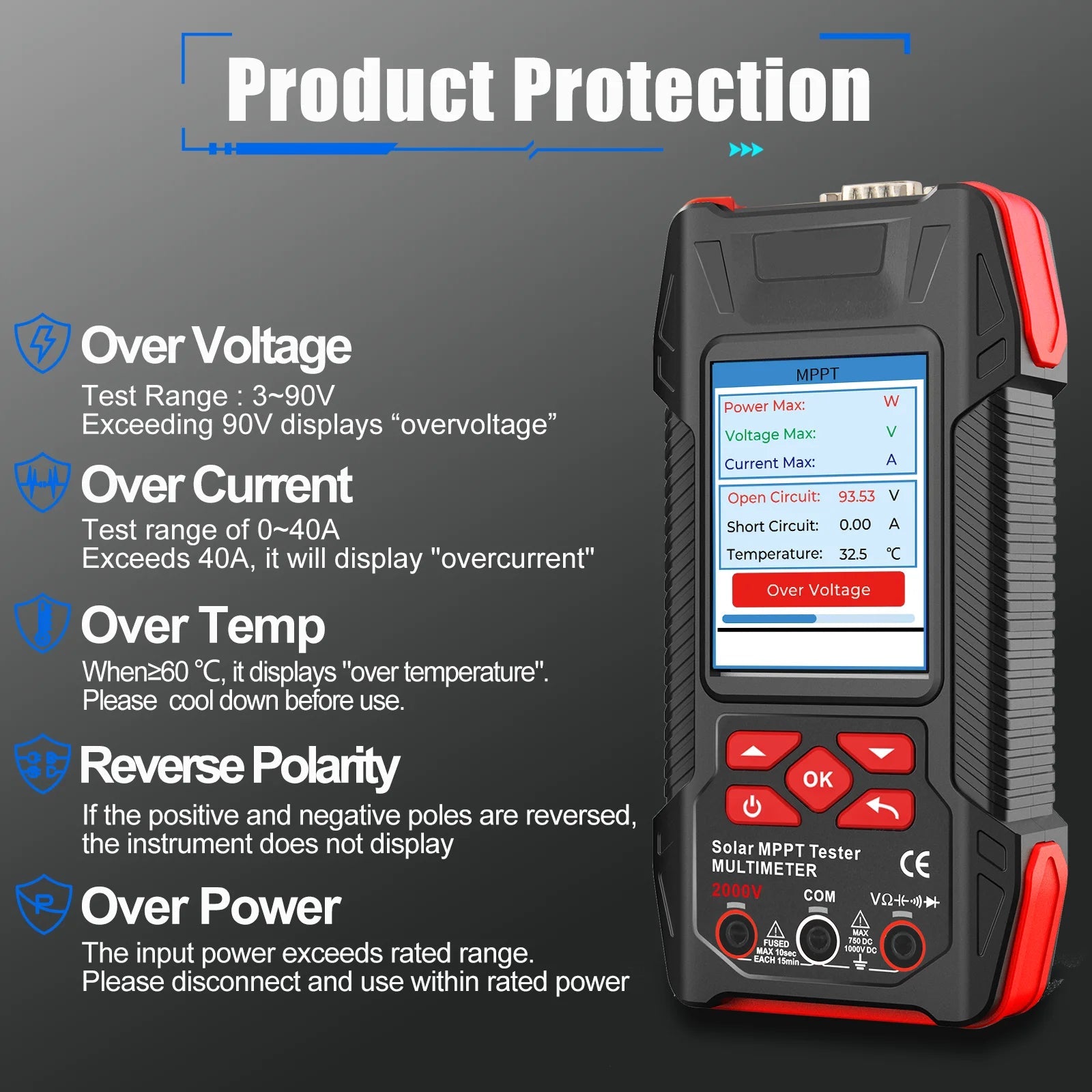 Rechargeable Solar Panel Tester with 3.2 Inch Display and MPPT Curve Analysis for Photovoltaic System Testing