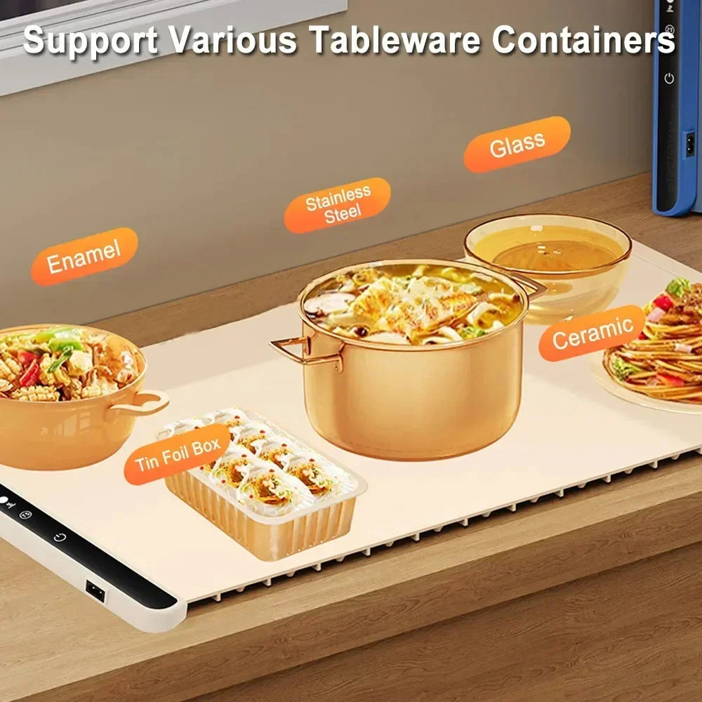 Portable Electric Food Warming Tray 67 x 38cm Foldable Silicone Heating Mat with 3 Temperature Levels