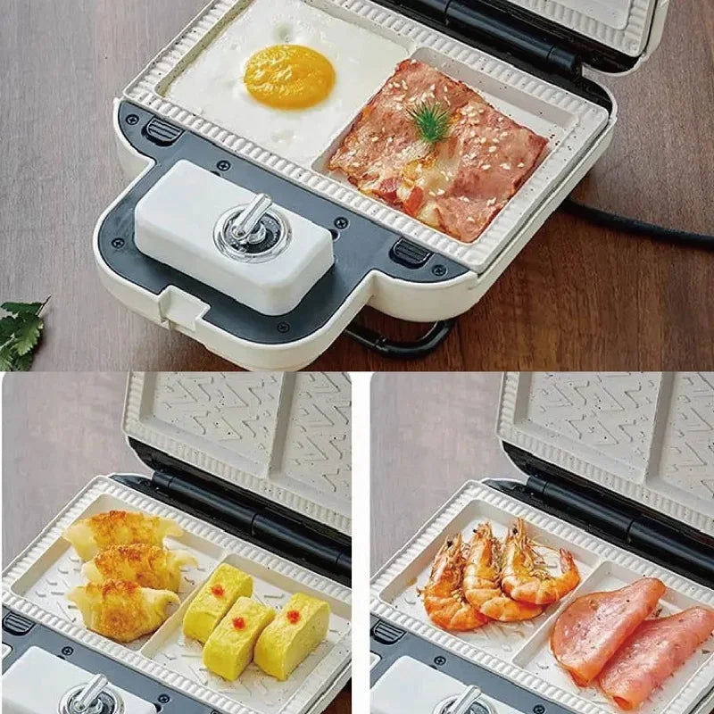 Sandwich Press 750W Non-Stick Double Plate Breakfast Maker with Timer for 4 Slice Sandwiches