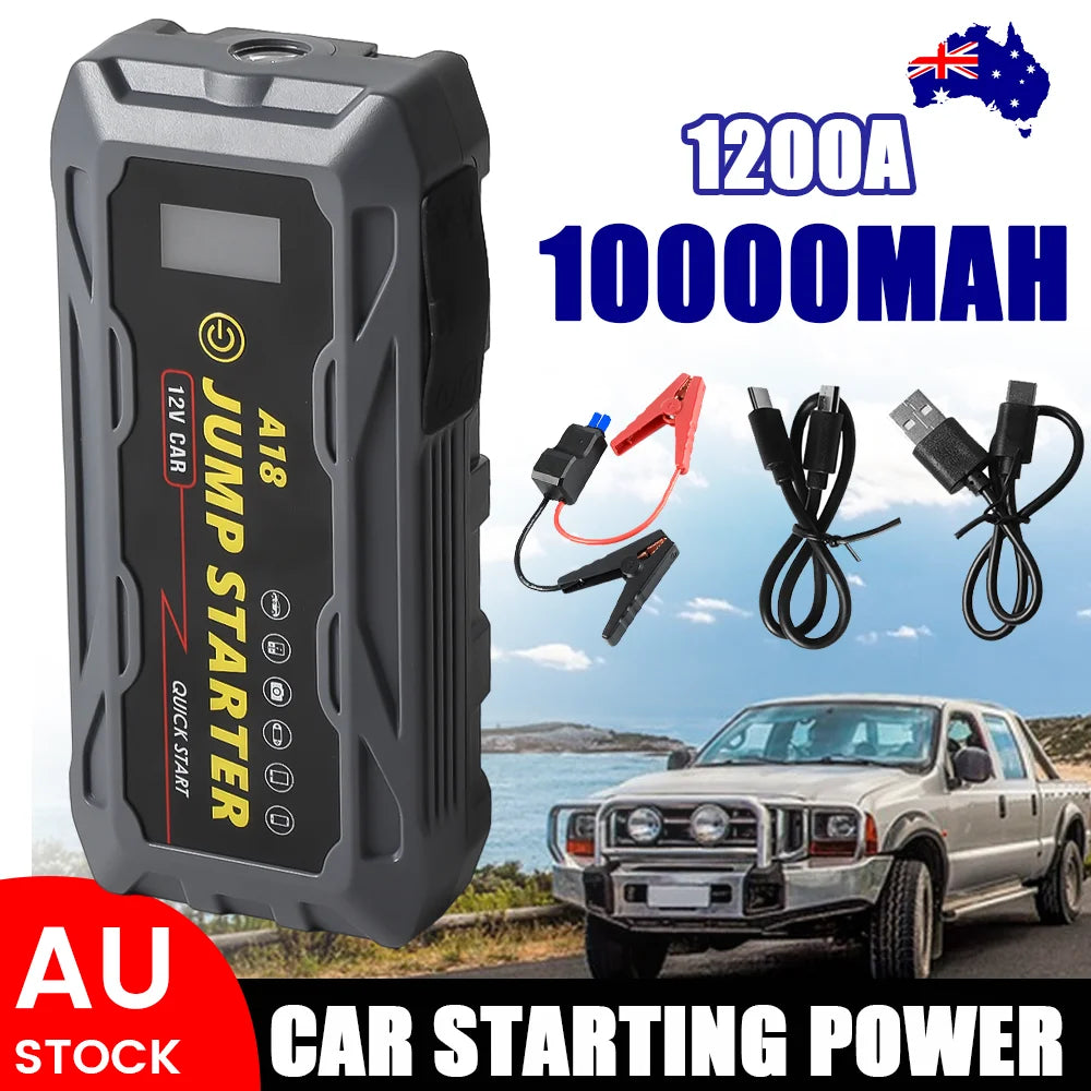 Portable 1200A Jump Starter 12V with Carry Case Rechargeable Battery Booster Power Bank