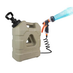 21L Portable Camping Water Tank with Manual Pressure Pump, Spray Head and Coiled Hose