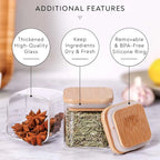 Glass Spice Jar Set with Bamboo Lids and Labels Square Food Storage Containers 6 or 12 Pack