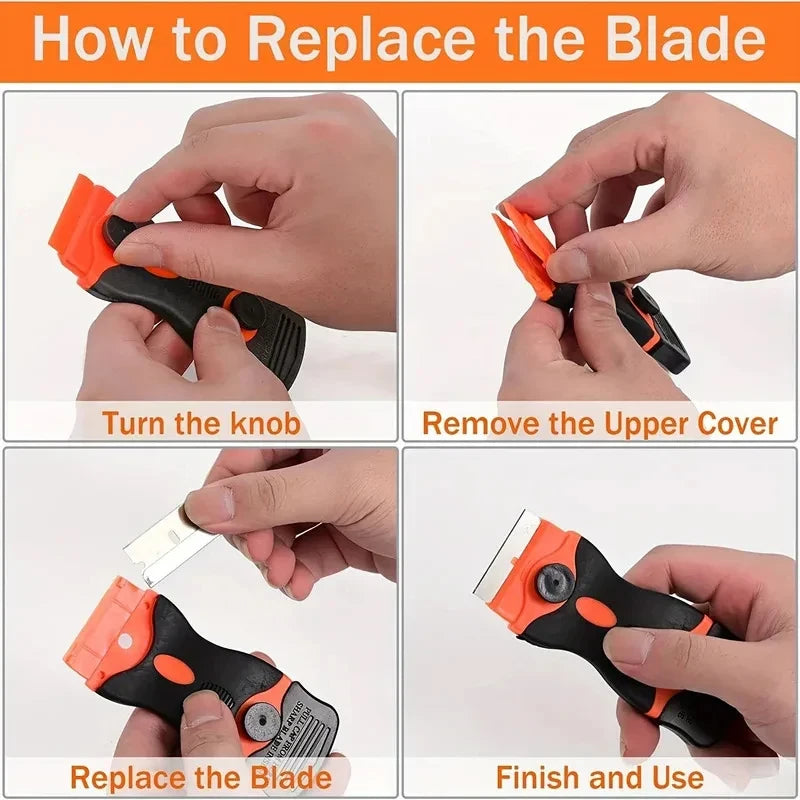 Heavy Duty 2-in-1 Razor Scraper Cleaning Tool with Replaceable Plastic and Steel Blades for Glass and Windows