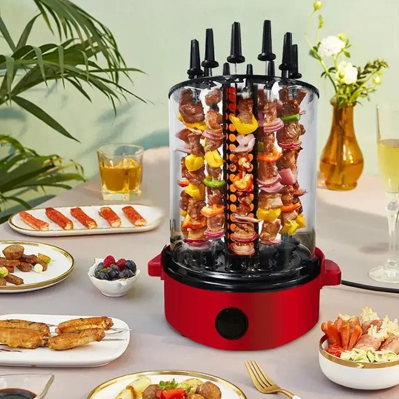 Portable Electric BBQ Rotisserie Grill 1100W with Automatic Skewer Rotation and 12 Stainless Steel Skewers