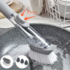 Multi-Function Dish Cleaning Brush with Soap Dispenser Scraper and 2 Sponge Heads