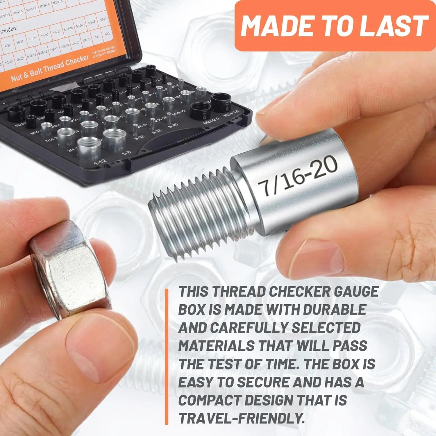 Thread Checker Gauge Set 52 Piece Metric and Inch Bolt Nut Thread Identifier with Storage Case