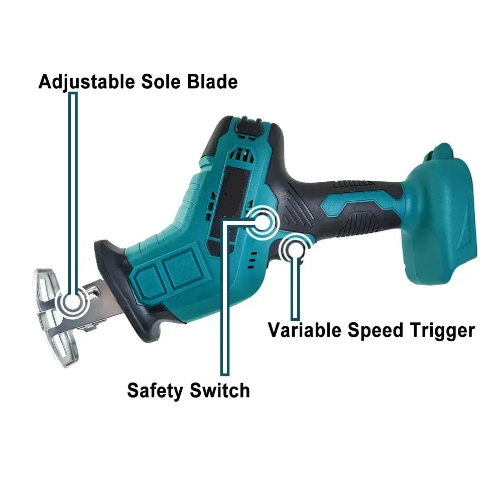 Portable 18V Cordless Reciprocating Saw Adjustable Speed Electric Saw for Wood Metal Pipe
