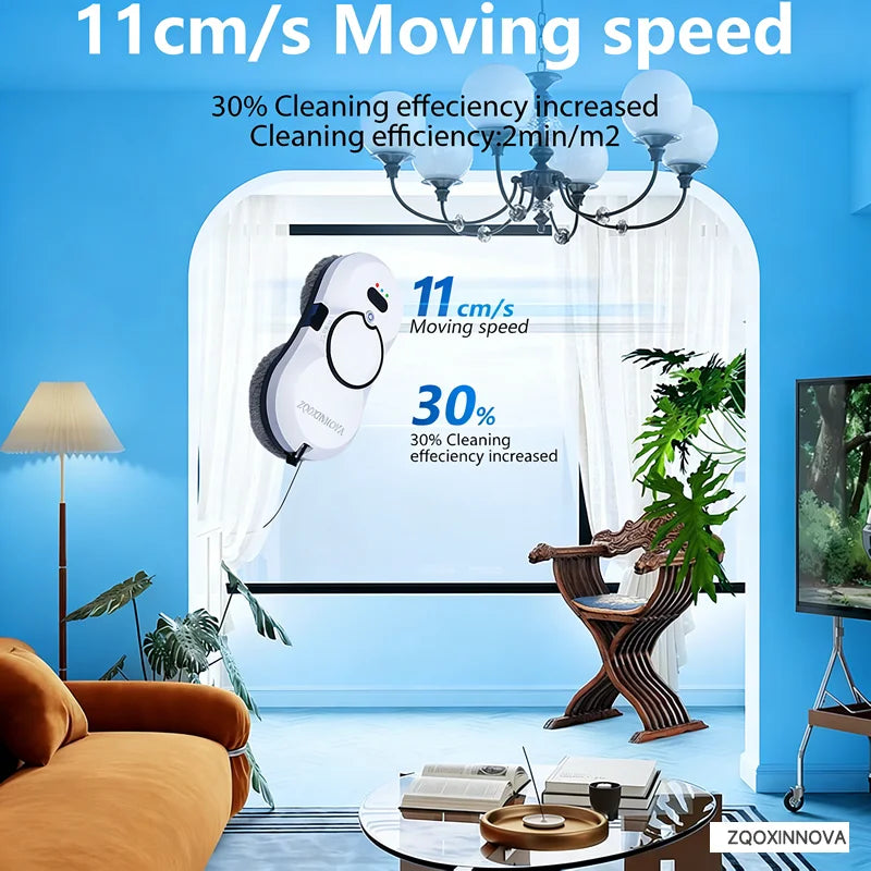 Smart Robot Window Cleaner Vacuum with Automatic Glass Cleaning System and 450cm Cord