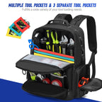 Professional Tool Storage Backpack with Multiple Compartments and 3 Removable Pouches