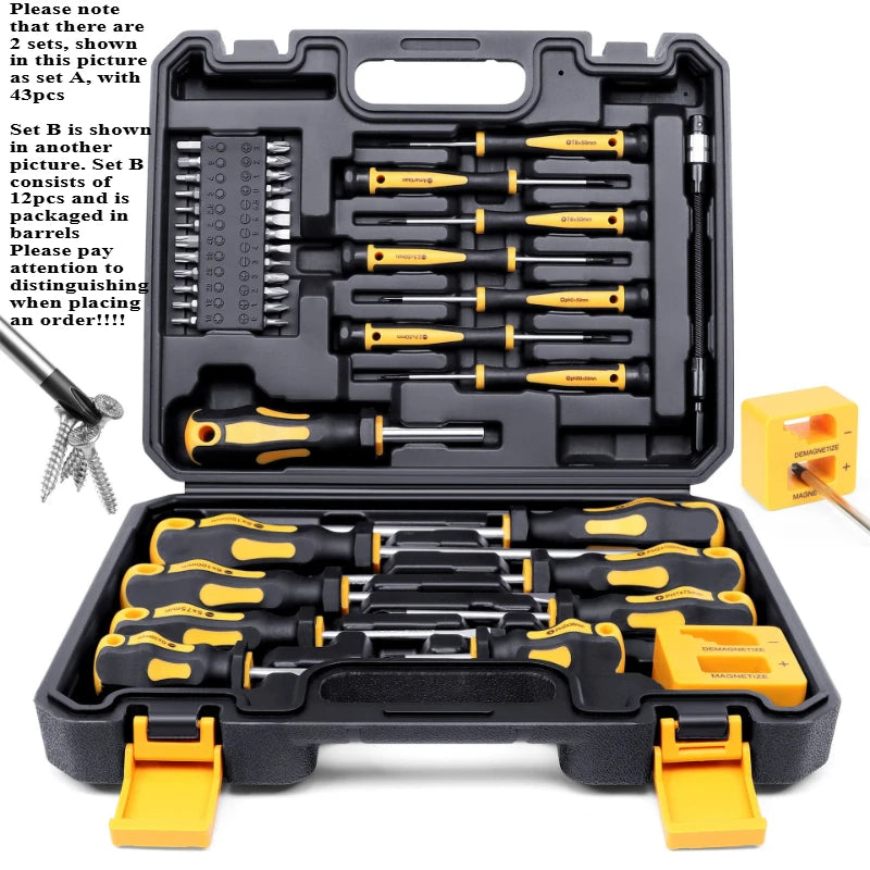 Heavy Duty Precision Screwdriver Set with Magnetic Bit Holder and Portable Carry Case