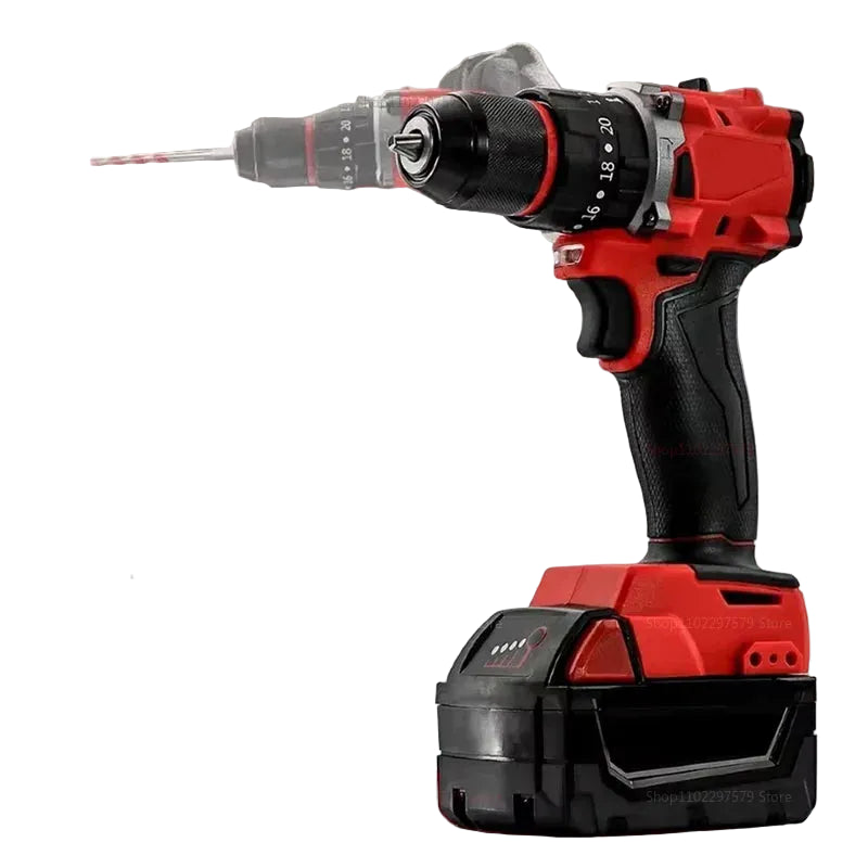 Heavy Duty Cordless Brushless Electric Impact Drill with LED Light Rechargeable Power Tool for DIY Use