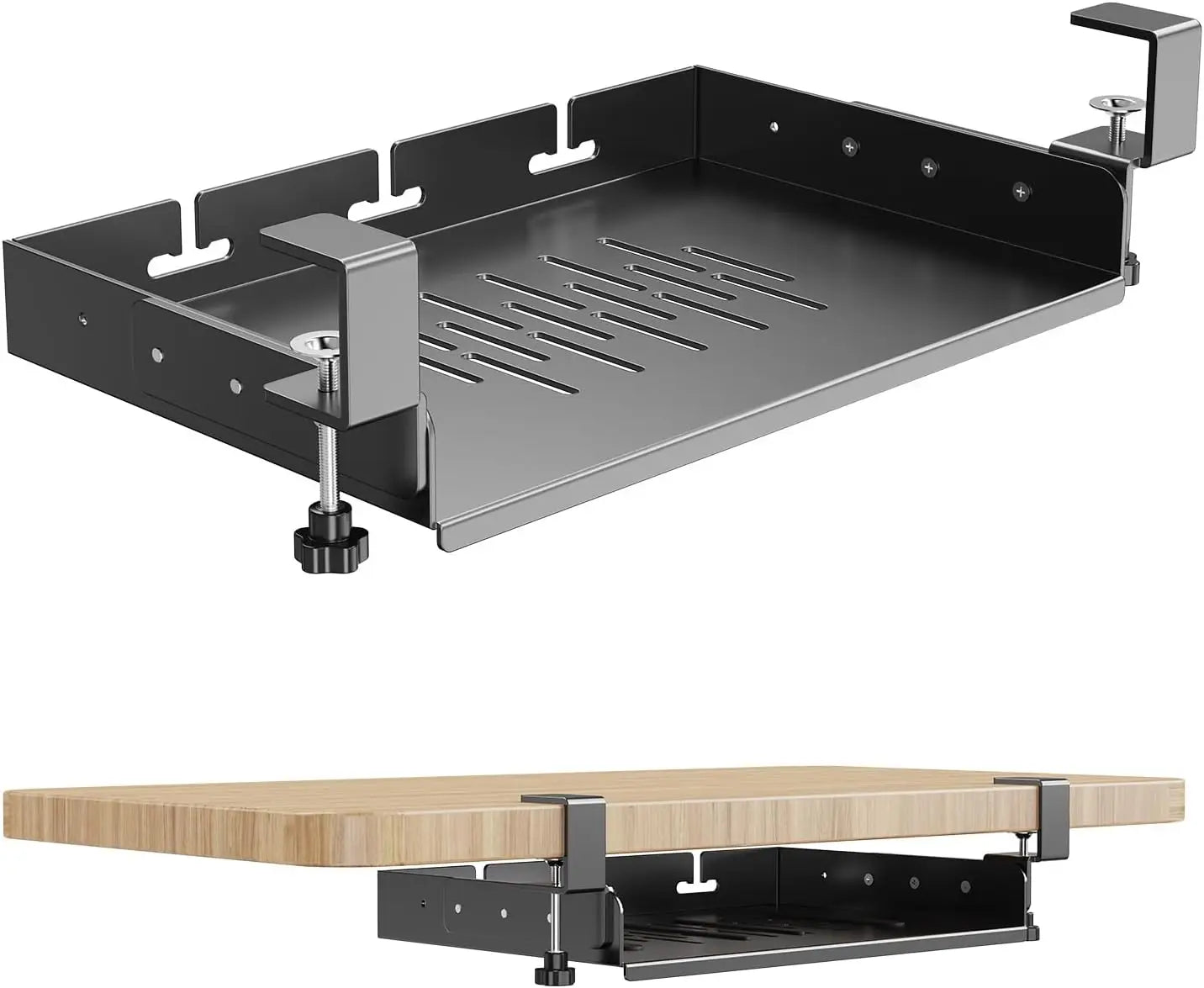 Under Desk Storage Tray No Drill Metal Laptop Mount Cable Management Organizer Rack