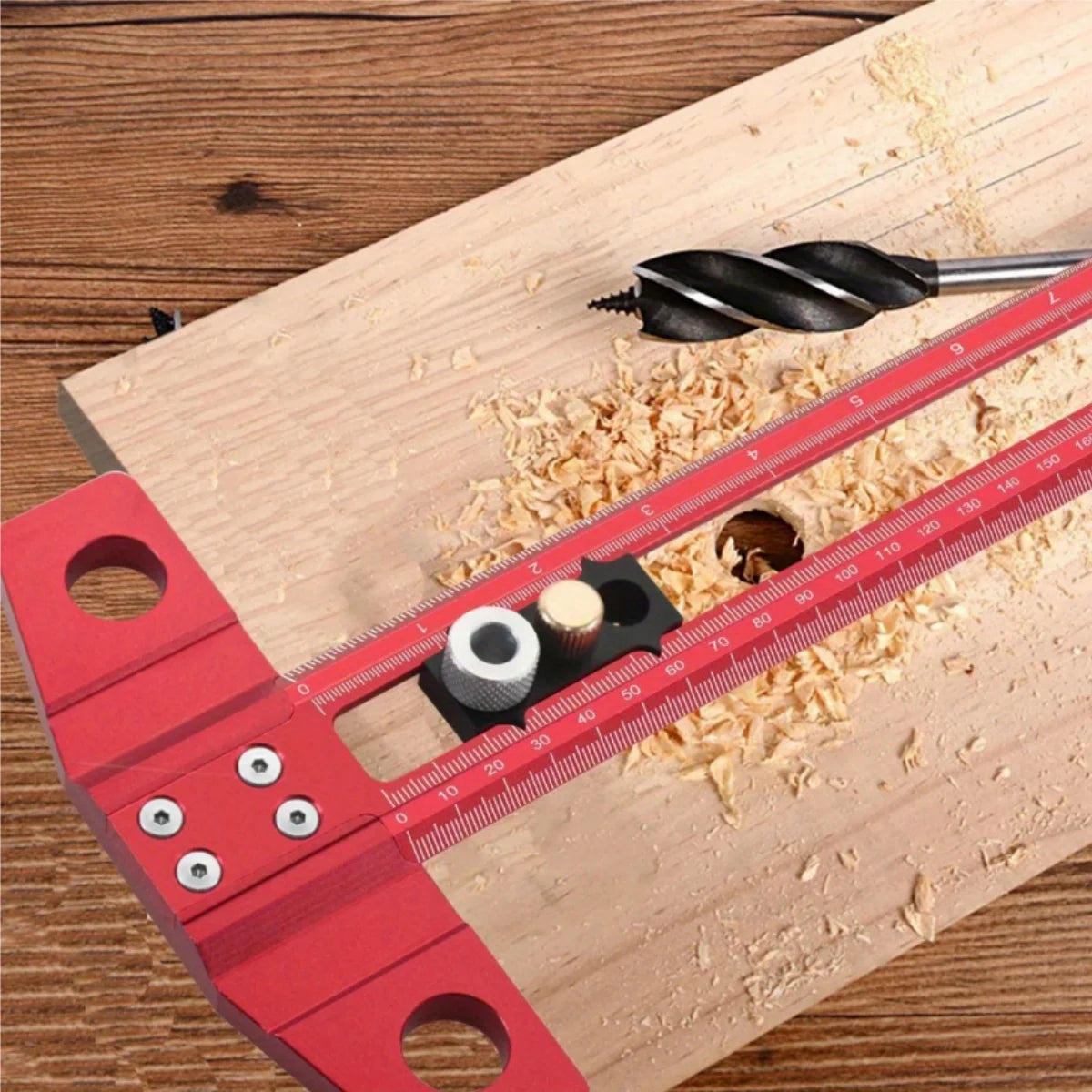 Heavy Duty Aluminum Alloy 2-in-1 Drilling Positioning Ruler with Drill Guides for Woodworking