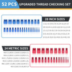 Thread Checker Gauge Set 52 Piece Metric and Inch Bolt Nut Thread Identifier with Storage Case