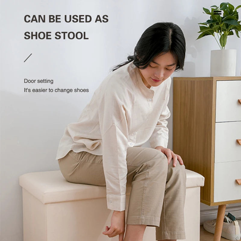 Foldable PU Leather Storage Ottoman Stool 76cm Toy Clothes Organizer Bench for Living Room Bedroom