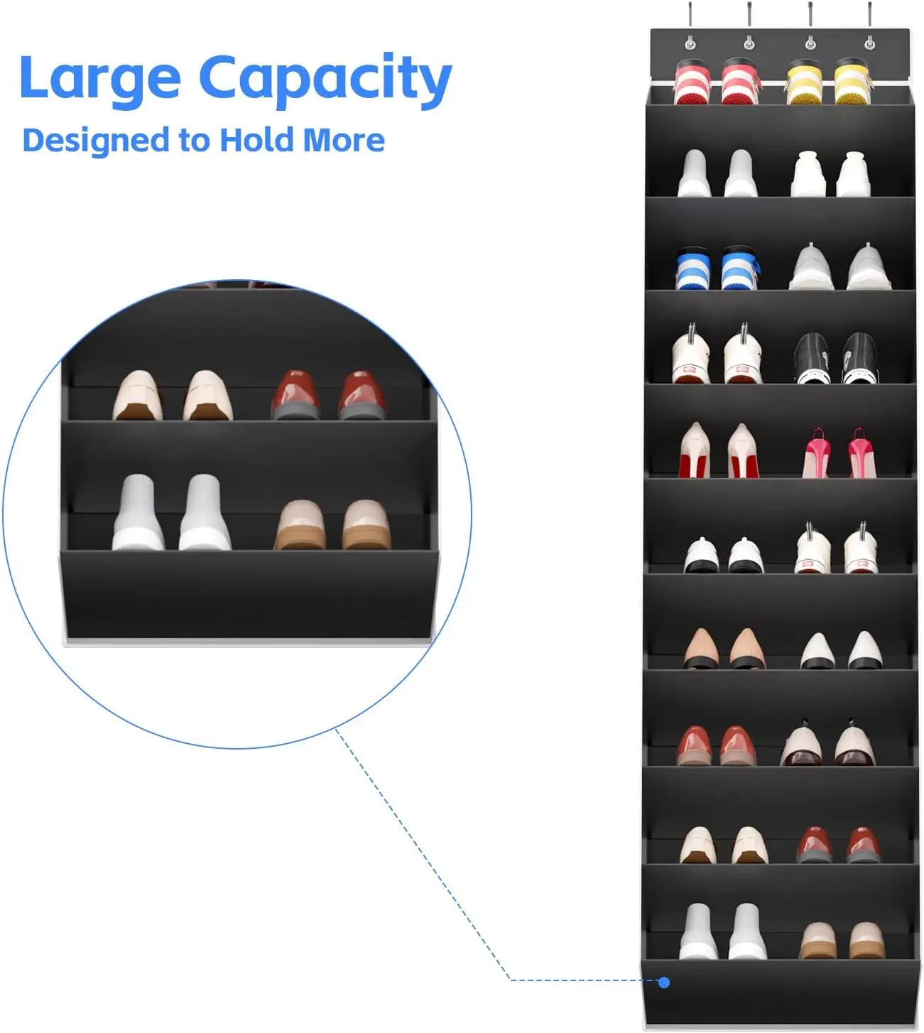 Heavy Duty Over Door Shoe Organizer 10 Tier Hanging Storage Rack with Large Pockets for Closet