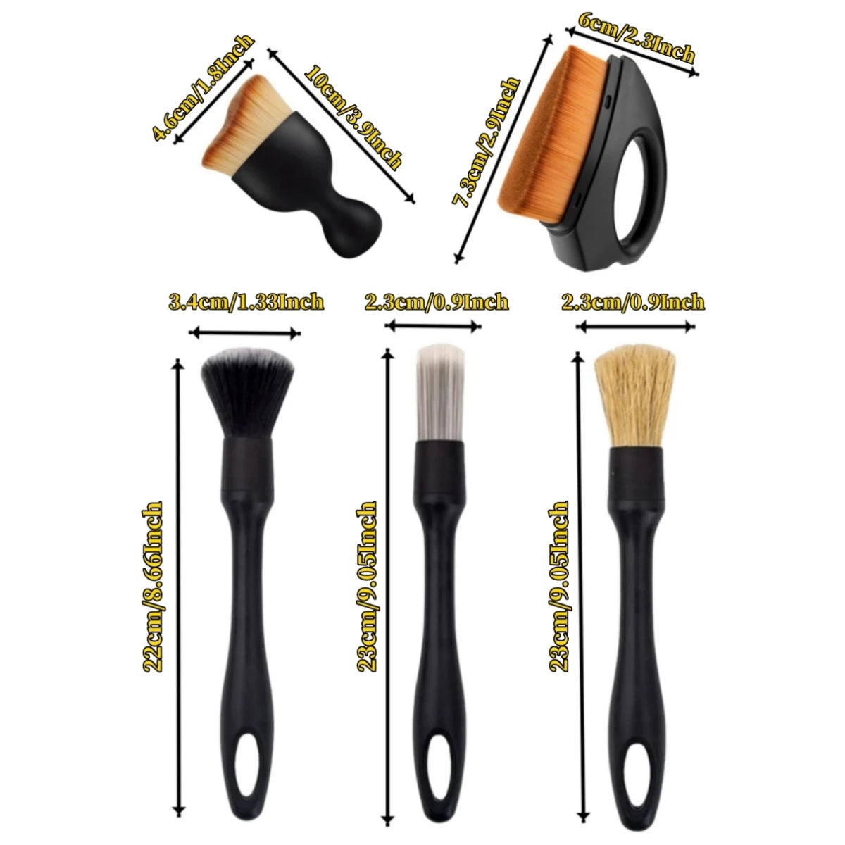 5 Piece Car Cleaning Brush Kit for Interior Exterior Detailing Vents Dashboard and Wheels