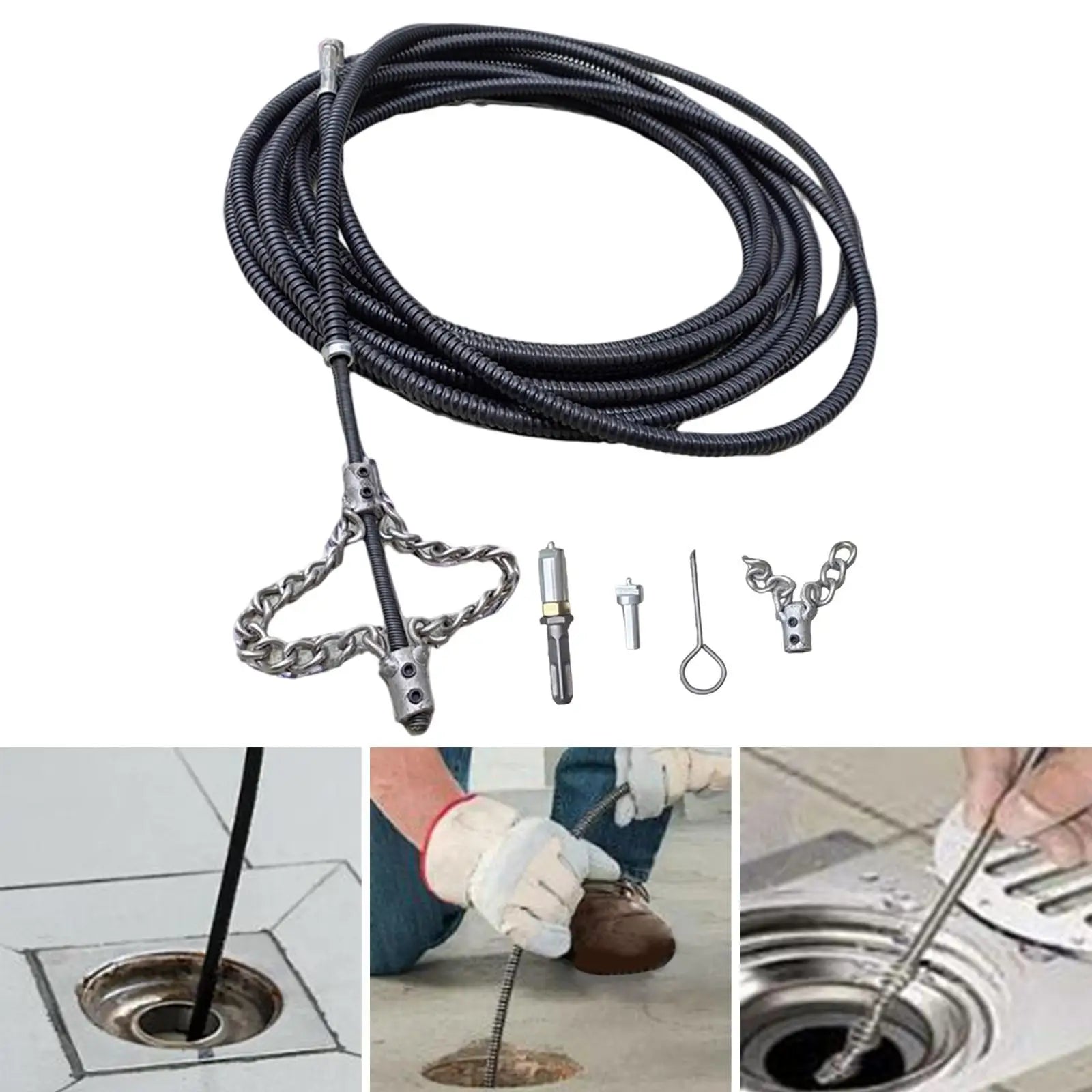 Portable Manual Drain Auger Pipe Cleaner 300–1000cm (3–10m) Flexible Cable for Kitchen Sink and Bathroom Drains
