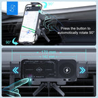 15W Wireless Car Charger with Dual Coil Fast Charging Phone Holder for Air Vent Mount