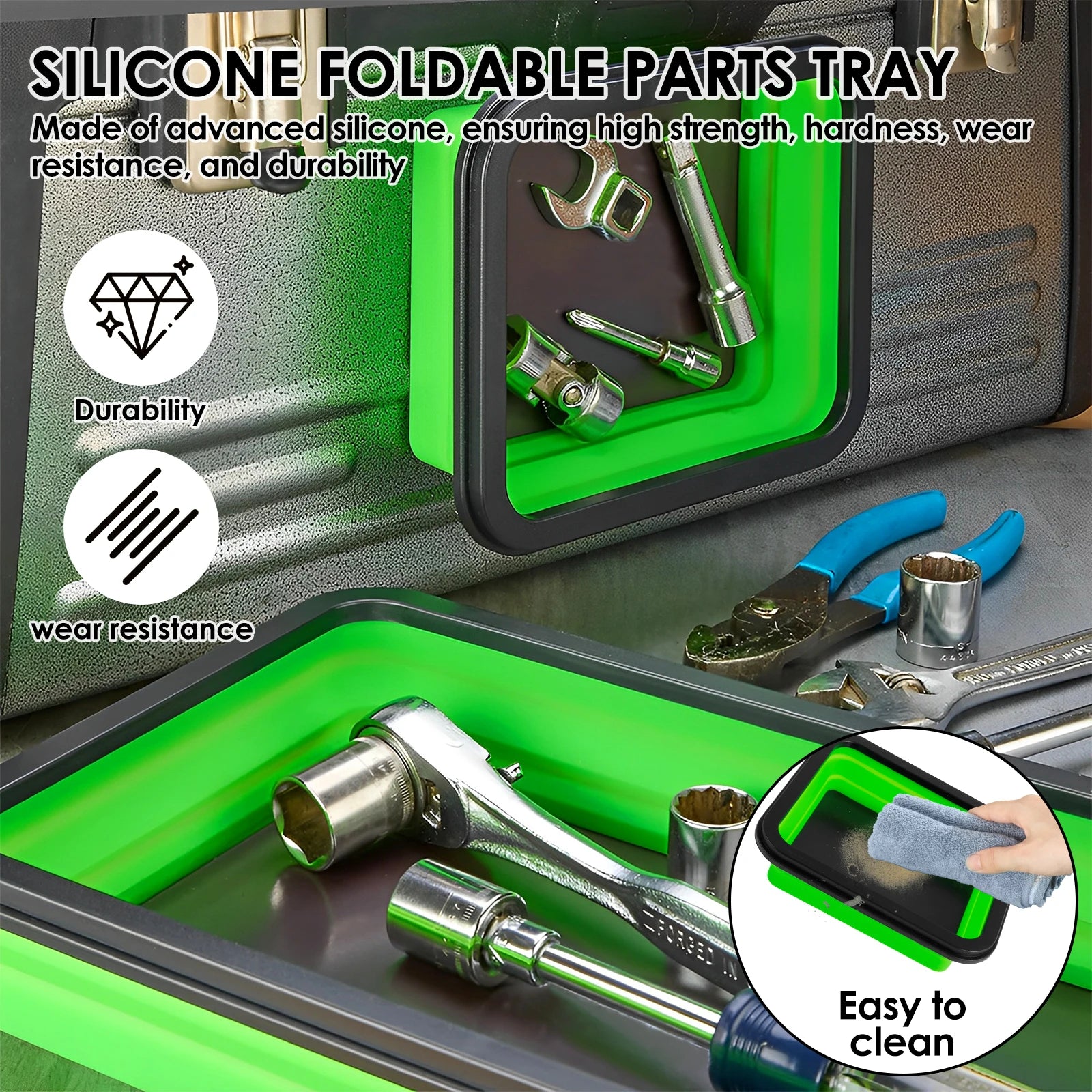 3-Piece Foldable Silicone Magnetic Parts Tray for Hardware Storage and Workshop Use