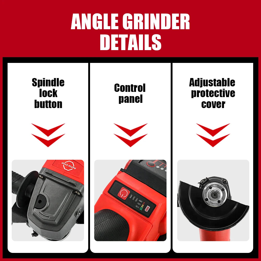 Heavy Duty 125mm Brushless Angle Grinder for 18V Battery Pin Cordless Grinding and Cutting Tool
