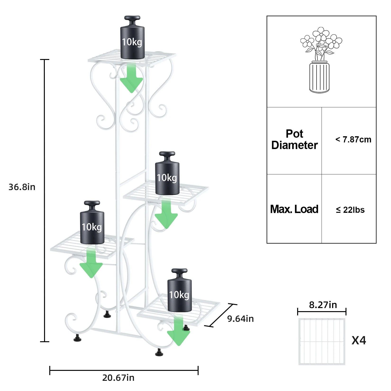 4 Tier Metal Plant Stand Indoor Outdoor Flower Pot Display Rack Black White