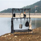 Foldable Camping Storage Rack Aluminum Alloy Multi-Level Organizer with Hanging Hooks