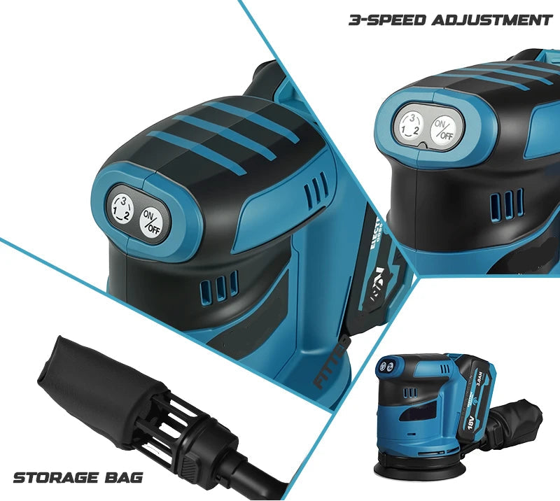 Cordless Brushless Random Orbital Sander 125mm 18V Variable Speed for 18V Lithium Battery Skin Only