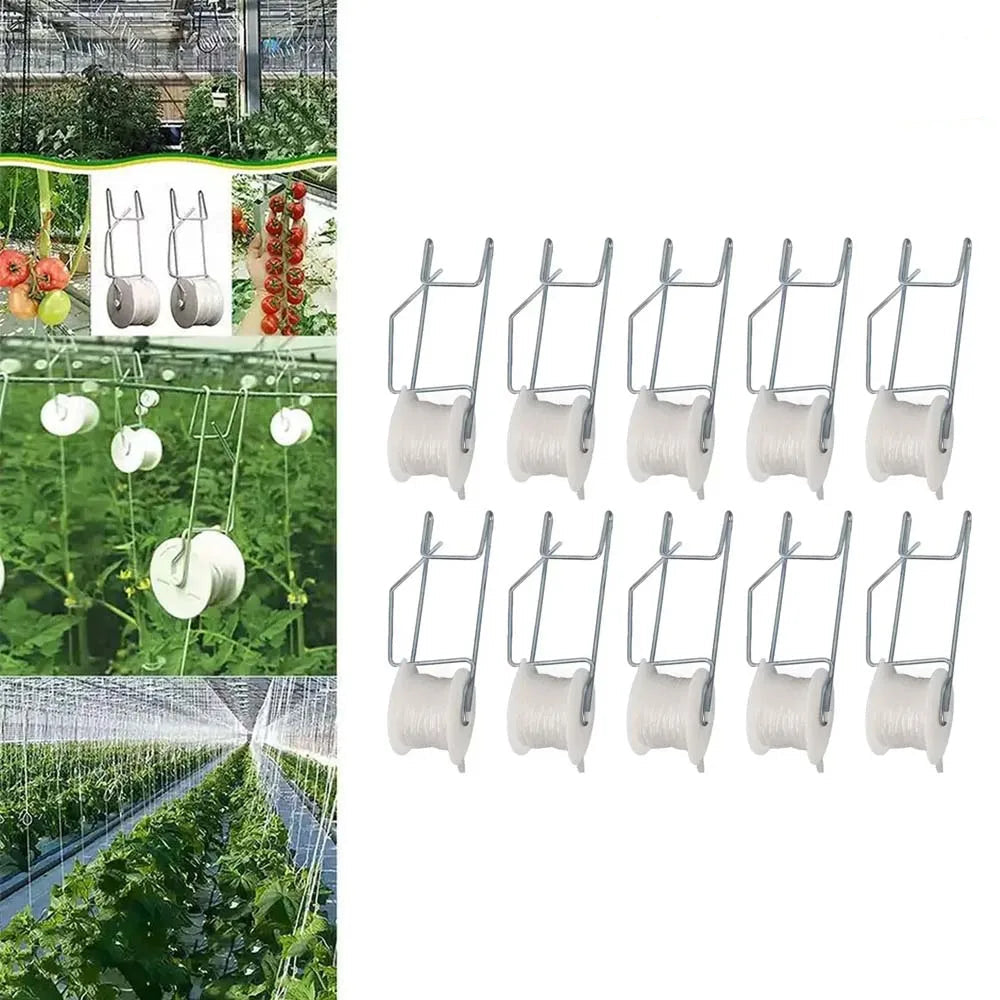 20-Piece Plant Trellis Support Kit with Tomato Hooks Clips and 15m Twine Roller for Garden and Greenhouse
