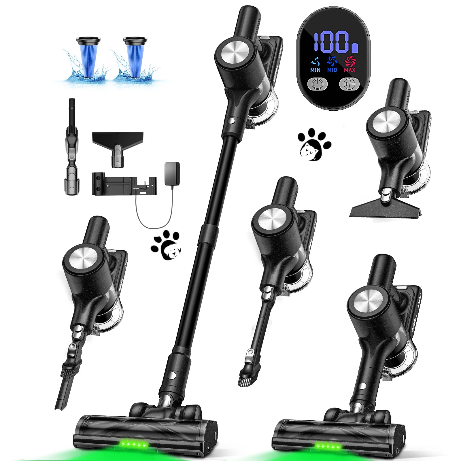Cordless Vacuum Cleaner 2-in-1 500W 1.5L Rechargeable Stick and Handheld Cleaner with LED Display